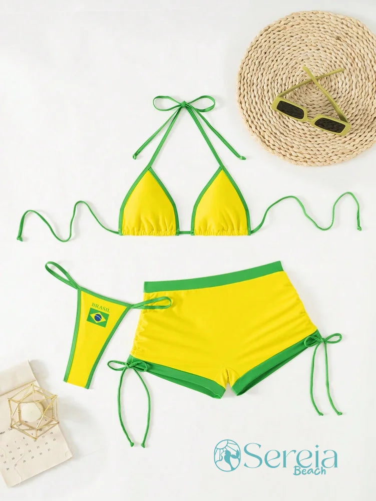 Biquíni Amarelo com Detalhe Bandeira do Brasil Biquíni Amarelo com Detalhe Bandeira do Brasil