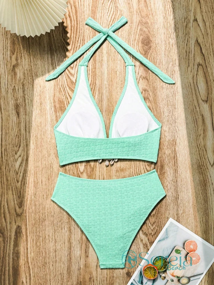 Biquini com Top Halter e Cintura Alta com Laço Lateral Biquini com Top Halter e Cintura Alta com Laço Lateral