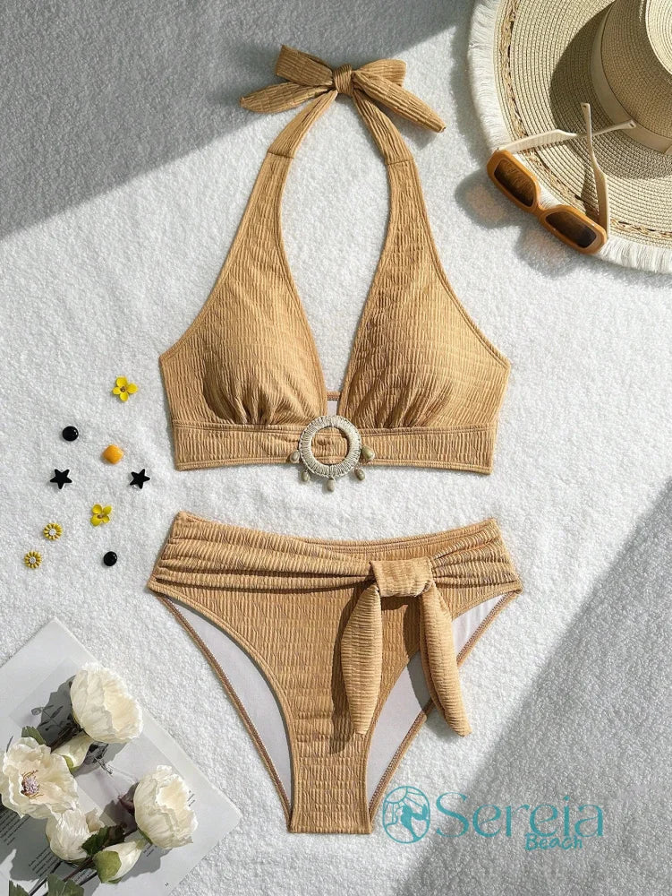 Biquini com Top Halter e Cintura Alta com Laço Lateral Biquini com Top Halter e Cintura Alta com Laço Lateral