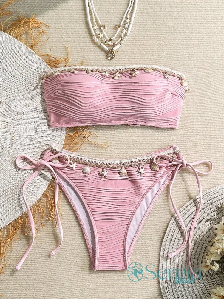 Biquini Tomara que Caia com Detalhes de Conchas e Búzios Rosa / P Biquini Tomara que Caia com Detalhes de Conchas e