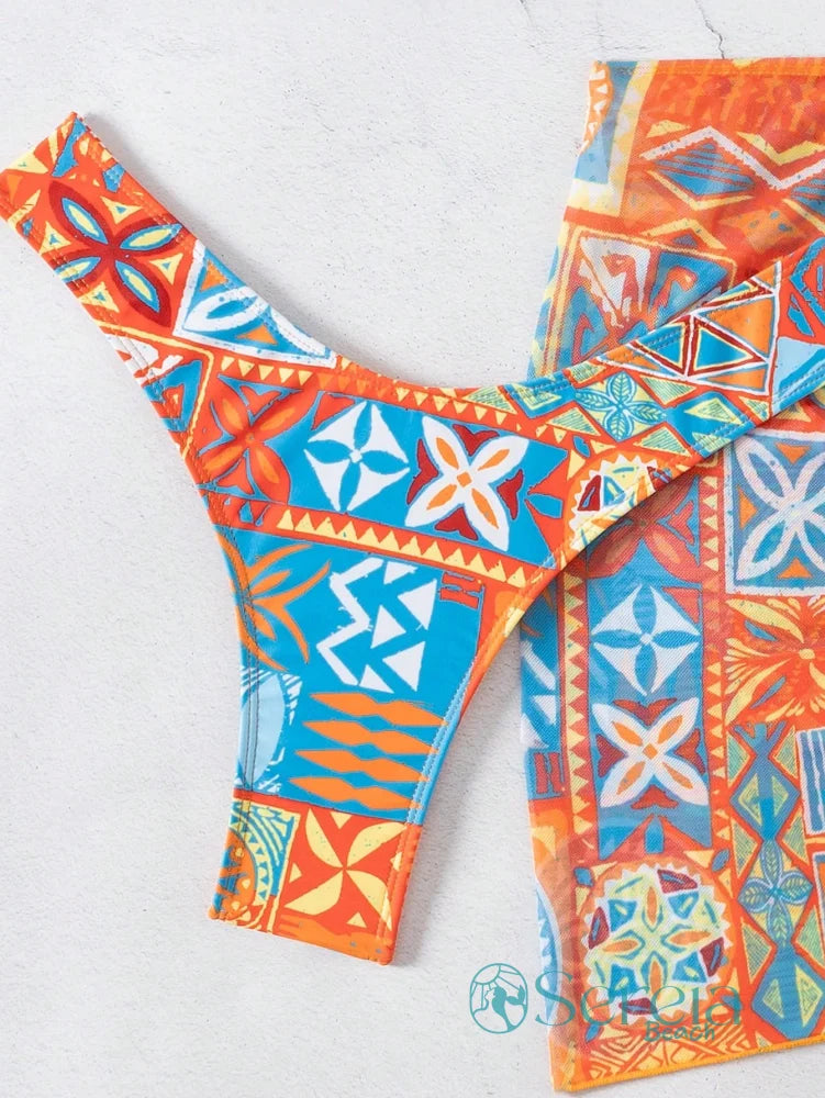 Conjunto de Biquíni Boho com Top Amarração e Pareô Colorido Conjunto de Biquíni Boho com Top Amarração e Pareô Colorido