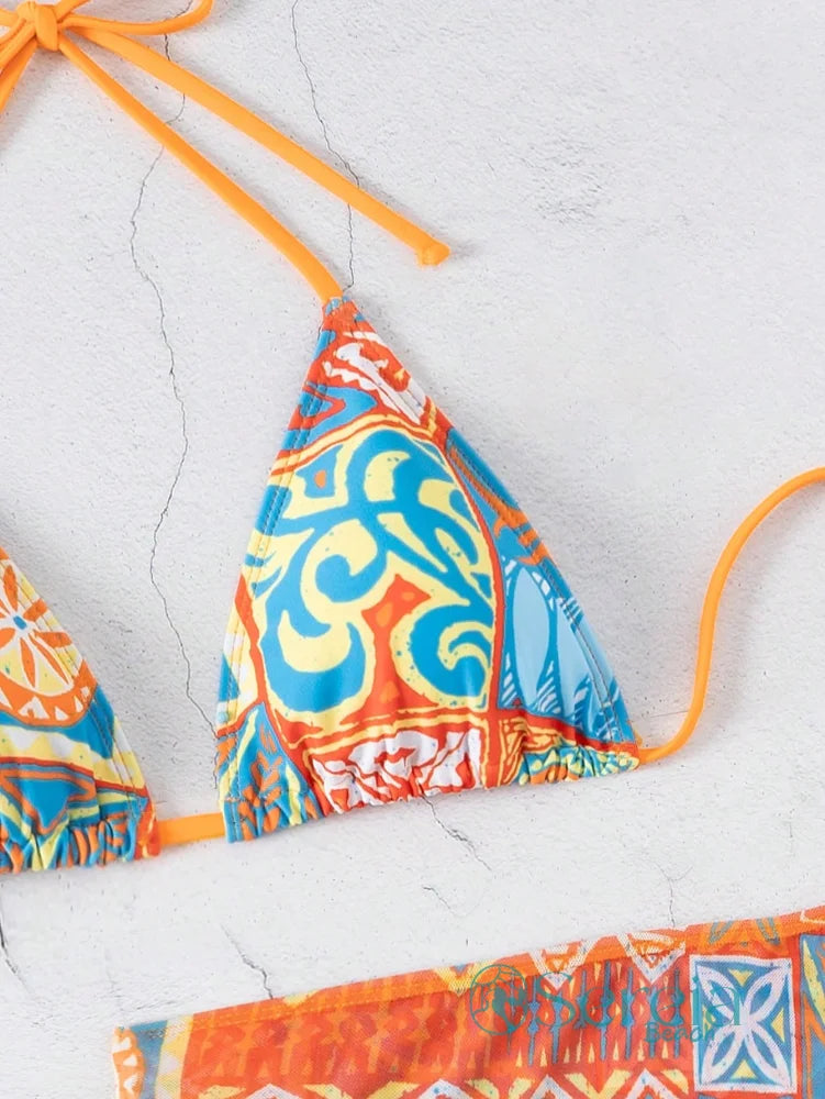 Conjunto de Biquíni Boho com Top Amarração e Pareô Colorido Conjunto de Biquíni Boho com Top Amarração e Pareô Colorido