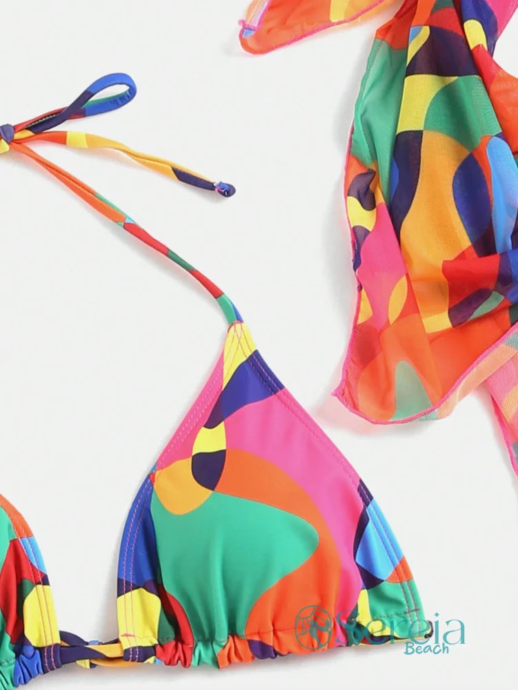 Conjunto de Biquíni Colorido com Saia Curta e Faixa Conjunto de Biquíni Colorido com Saia Curta e Faixa