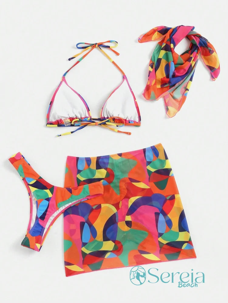 Conjunto de Biquíni Colorido com Saia Curta e Faixa Conjunto de Biquíni Colorido com Saia Curta e Faixa
