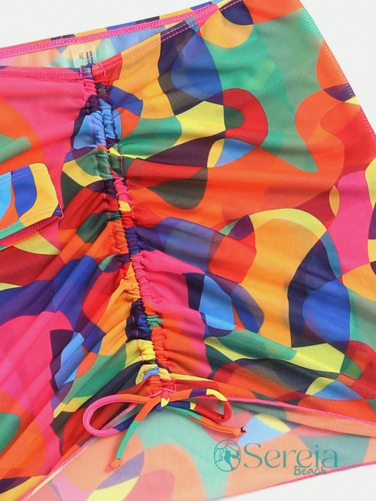 Conjunto de Biquíni Colorido com Saia Curta e Faixa Conjunto de Biquíni Colorido com Saia Curta e Faixa
