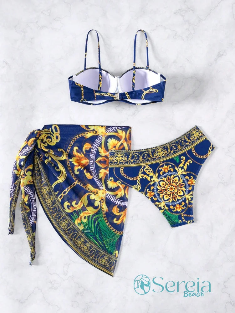 Conjunto de Biquíni com Bojo e Canga Estampada Conjunto de Biquíni com Bojo e Canga Estampada