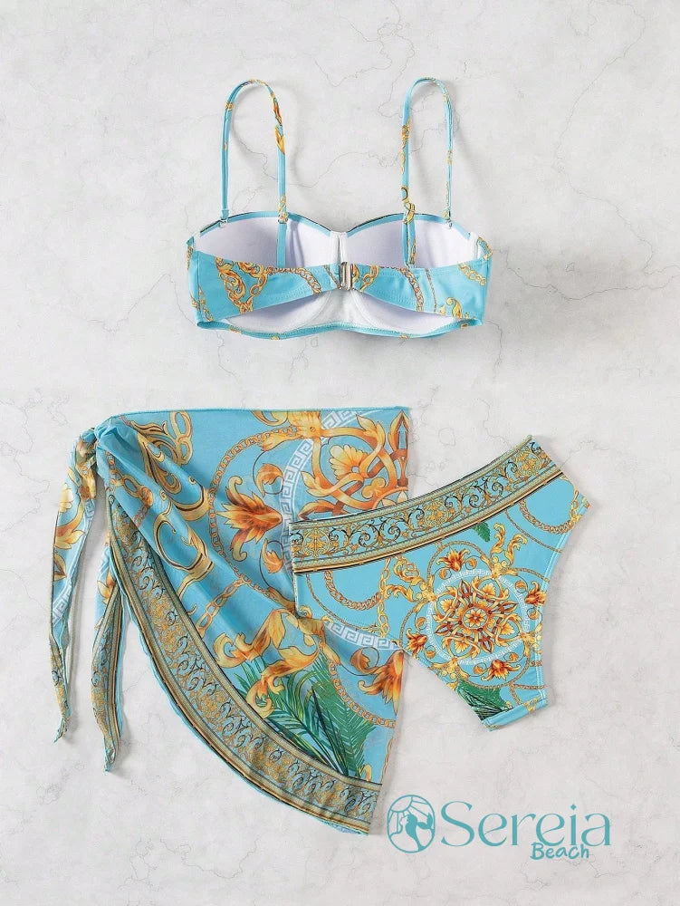 Conjunto de Biquíni com Bojo e Canga Estampada Conjunto de Biquíni com Bojo e Canga Estampada