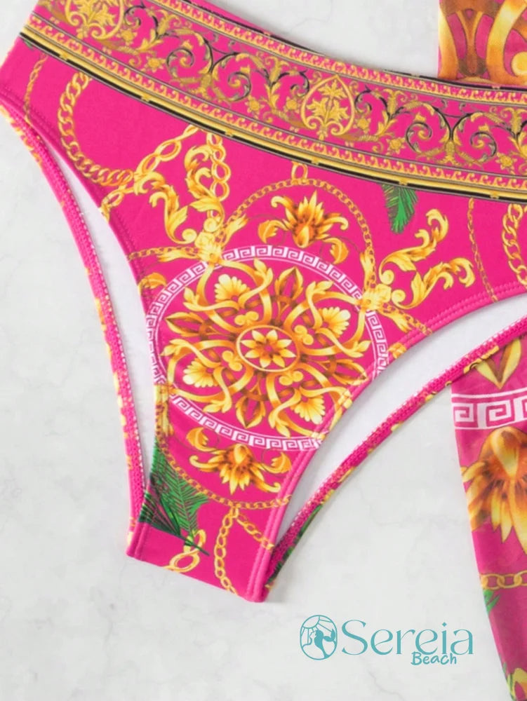 Conjunto de Biquíni com Bojo e Canga Estampada Conjunto de Biquíni com Bojo e Canga Estampada