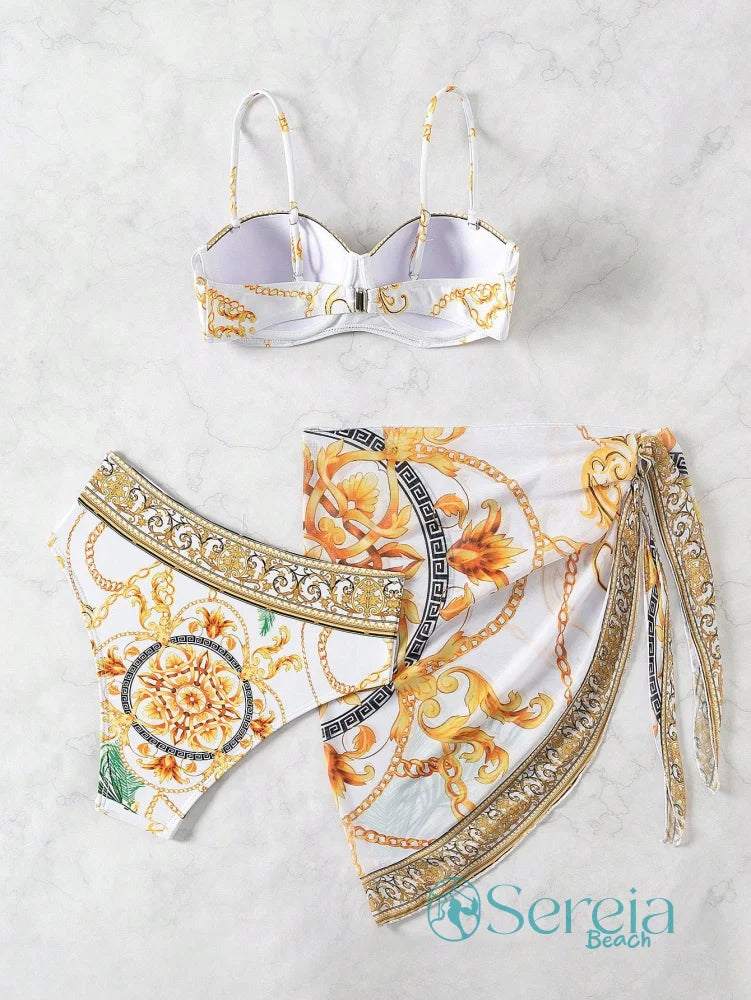 Conjunto de Biquíni com Bojo e Canga Estampada Conjunto de Biquíni com Bojo e Canga Estampada