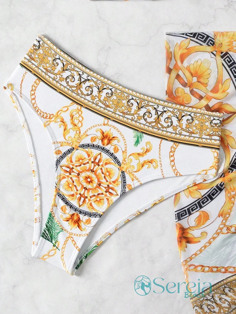 Conjunto de Biquíni com Bojo e Canga Estampada Conjunto de Biquíni com Bojo e Canga Estampada