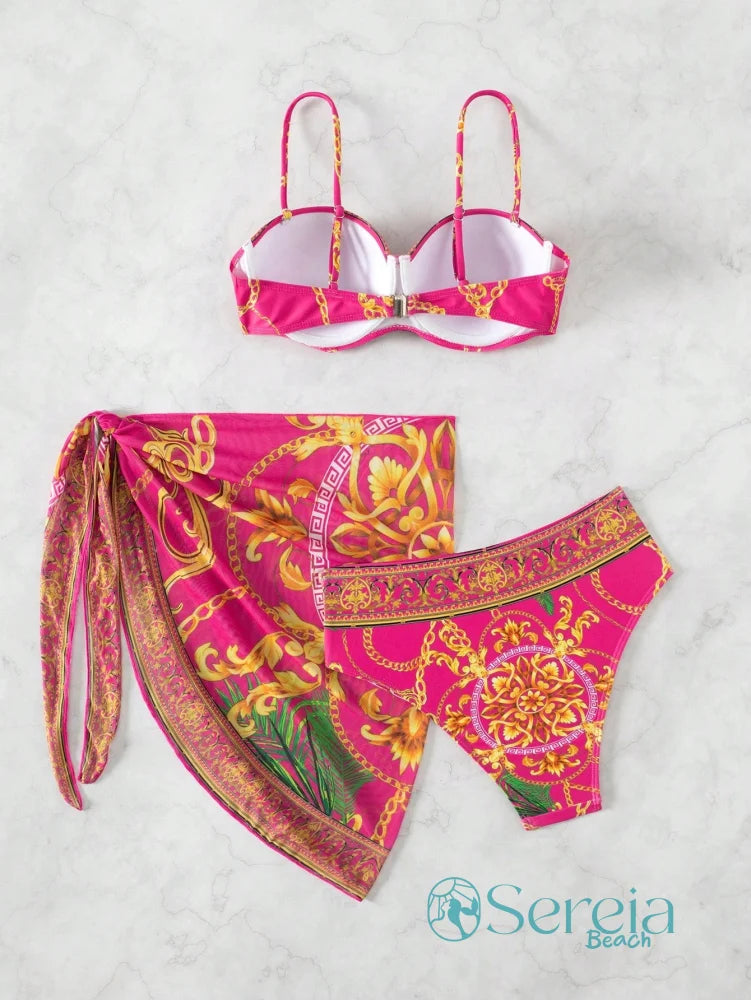 Conjunto de Biquíni com Bojo e Canga Estampada Conjunto de Biquíni com Bojo e Canga Estampada