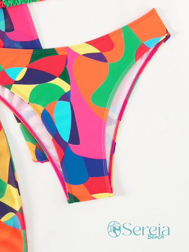 Conjunto de Biquíni com Estampa Colorida e Manga Longa Conjunto de Biquíni com Estampa Colorida e Manga Longa
