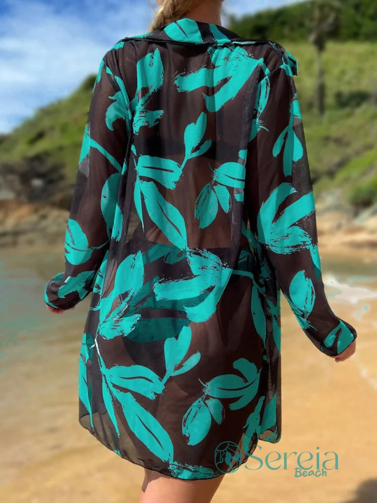 Conjunto de Biquíni com Estampa Floral e Kimono Transparente Conjunto de Biquíni com Estampa Floral e Kimono