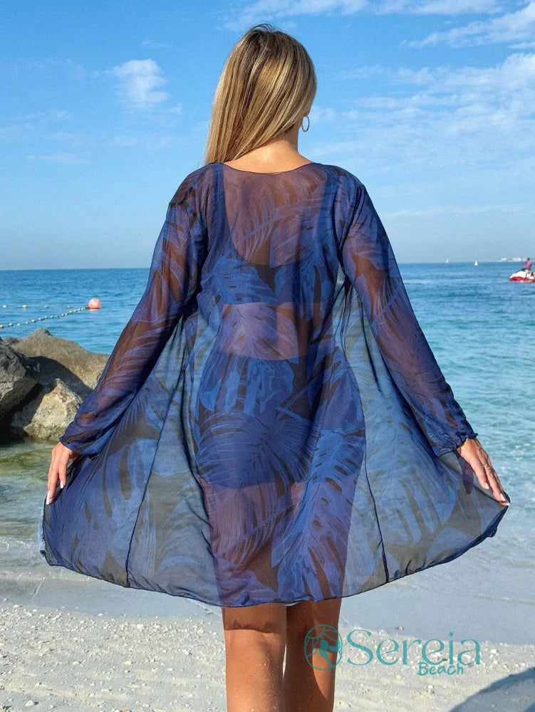 Conjunto de Biquíni com Estampa Tropical e Kimono Longo Conjunto de Biquíni com Estampa Tropical e Kimono Longo