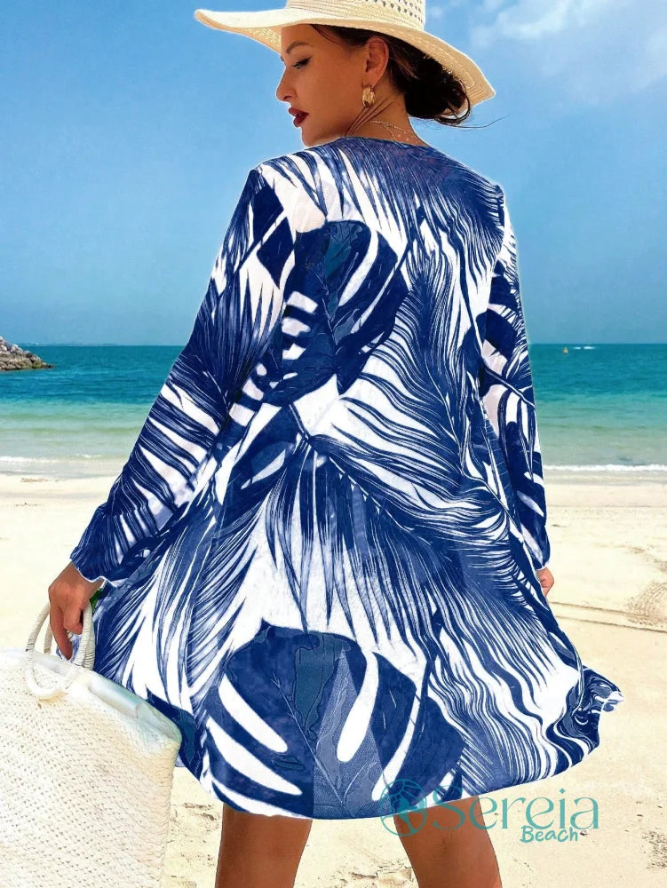 Conjunto de Biquíni com Estampa Tropical e Kimono Longo Conjunto de Biquíni com Estampa Tropical e Kimono Longo