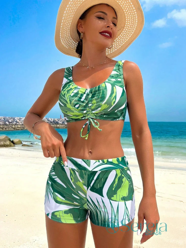Conjunto de Biquíni com Estampa Tropical e Kimono Longo Conjunto de Biquíni com Estampa Tropical e Kimono Longo