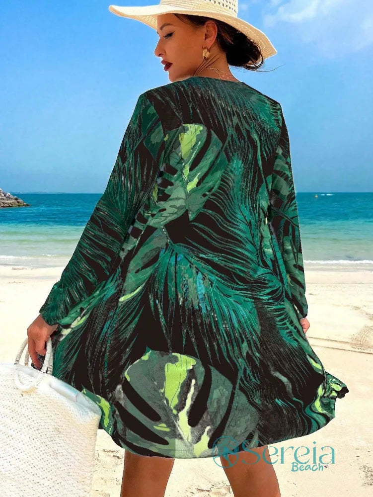 Conjunto de Biquíni com Estampa Tropical e Kimono Longo Conjunto de Biquíni com Estampa Tropical e Kimono Longo