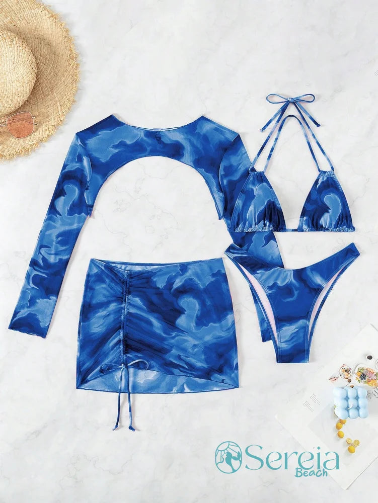 Conjunto de Biquíni com Manga Longa e Saia Ajustável Conjunto de Biquíni com Manga Longa e Saia Ajustável