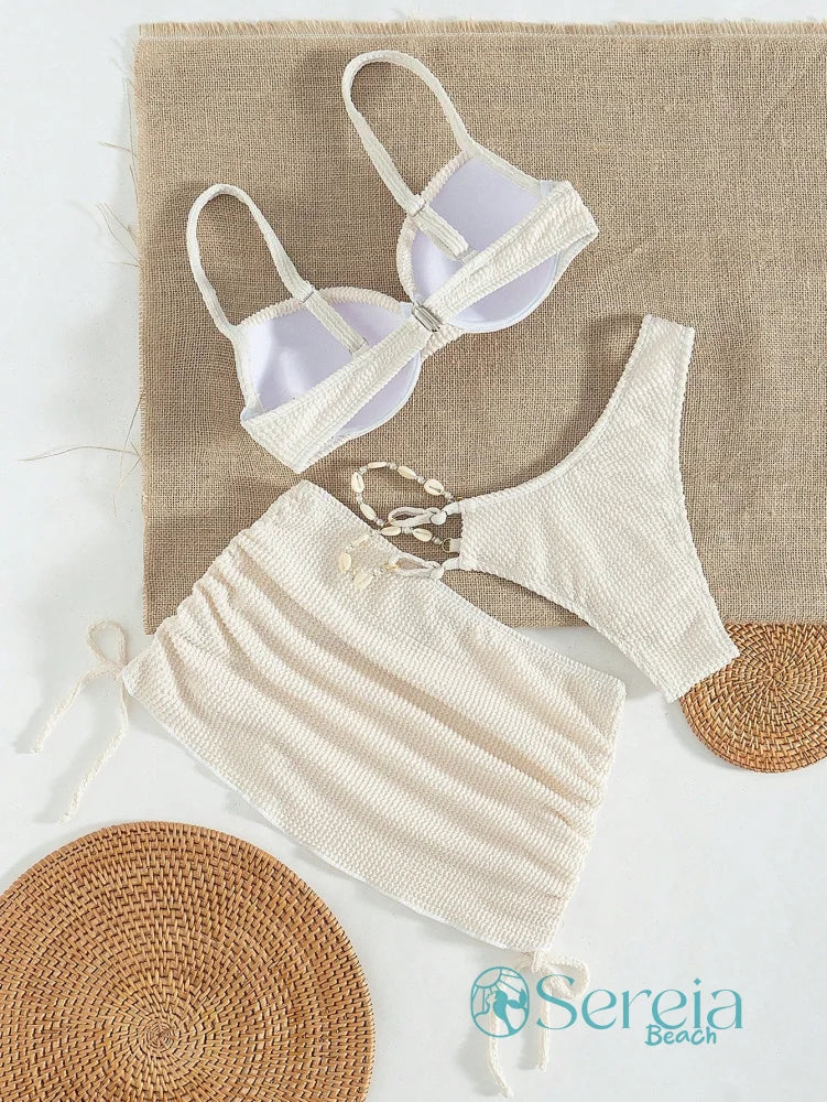 Conjunto de Biquíni com Saia Franzida e Alças Ajustáveis Conjunto de Biquíni com Saia Franzida e Alças Ajustáveis
