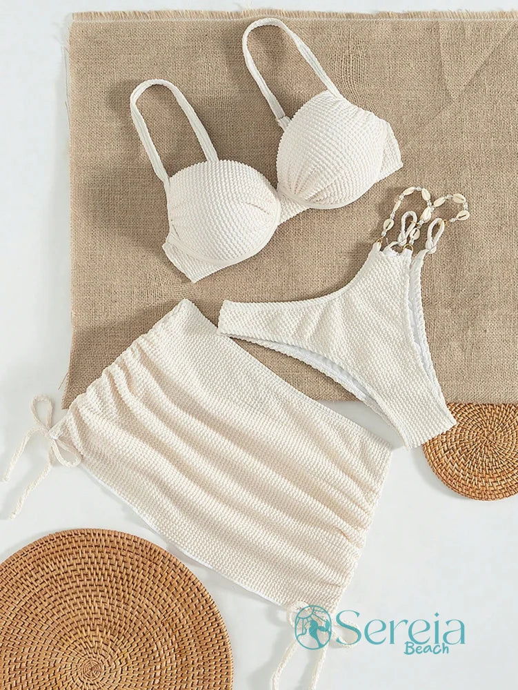 Conjunto de Biquíni com Saia Franzida e Alças Ajustáveis Conjunto de Biquíni com Saia Franzida e Alças Ajustáveis