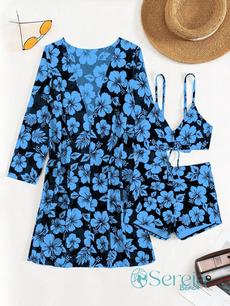 Conjunto de Biquíni com Saída de Praia e Estampa Floral Conjunto de Biquíni com Saída de Praia e Estampa Floral