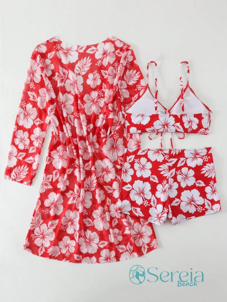 Conjunto de Biquíni com Saída de Praia e Estampa Floral Conjunto de Biquíni com Saída de Praia e Estampa Floral