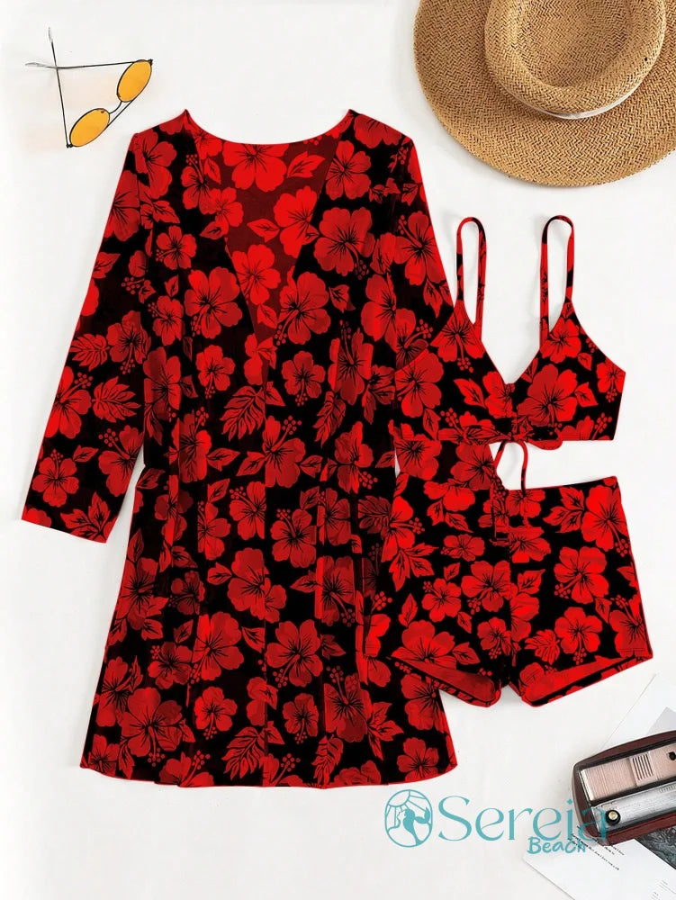 Conjunto de Biquíni com Saída de Praia e Estampa Floral Conjunto de Biquíni com Saída de Praia e Estampa Floral