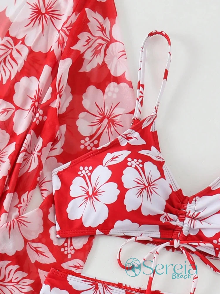 Conjunto de Biquíni com Saída de Praia e Estampa Floral Conjunto de Biquíni com Saída de Praia e Estampa Floral