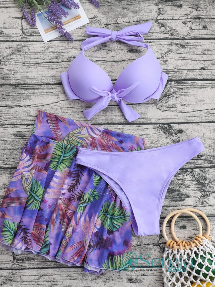 Conjunto de Biquini com Top Torcido e Saia Estampada Conjunto de Biquini com Top Torcido e Saia Estampada