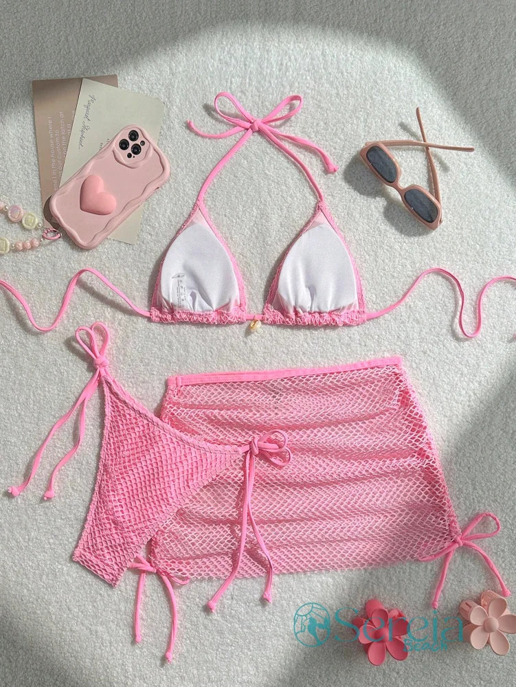 Conjunto de Biquíni Crochê com Saia e Detalhes Naturais Conjunto de Biquíni Crochê com Saia e Detalhes Naturais
