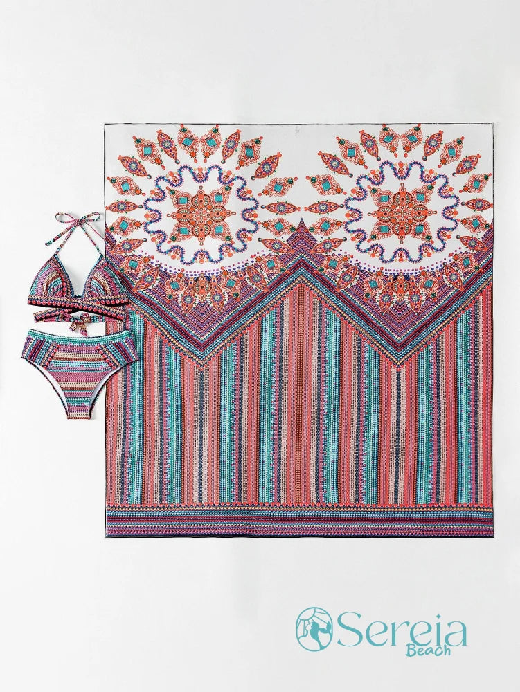 Conjunto de Biquíni Étnico com Top Triângulo e Cintura Alta Conjunto de Biquíni Étnico com Top Triângulo e Cintura Alta
