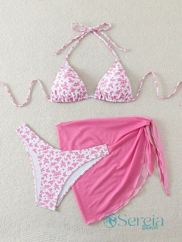 Conjunto de Biquíni Floral com Canga Assimétrica Conjunto de Biquíni Floral com Canga Assimétrica