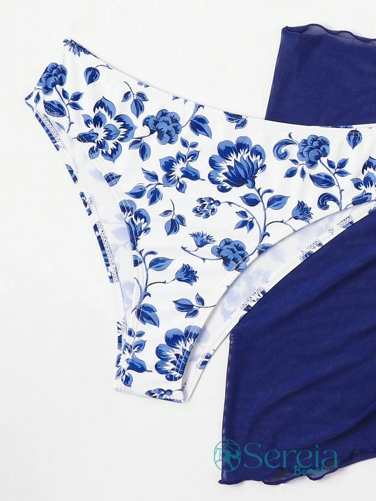 Conjunto de Biquíni Floral com Canga Assimétrica Conjunto de Biquíni Floral com Canga Assimétrica