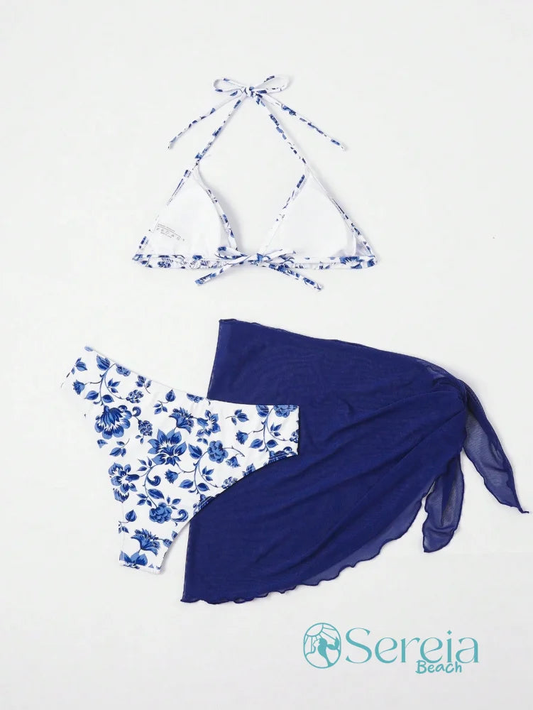 Conjunto de Biquíni Floral com Canga Assimétrica Conjunto de Biquíni Floral com Canga Assimétrica
