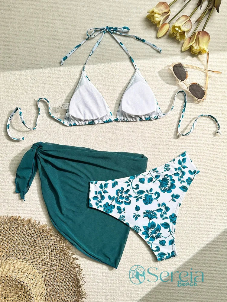 Conjunto de Biquíni Floral com Canga Assimétrica Conjunto de Biquíni Floral com Canga Assimétrica