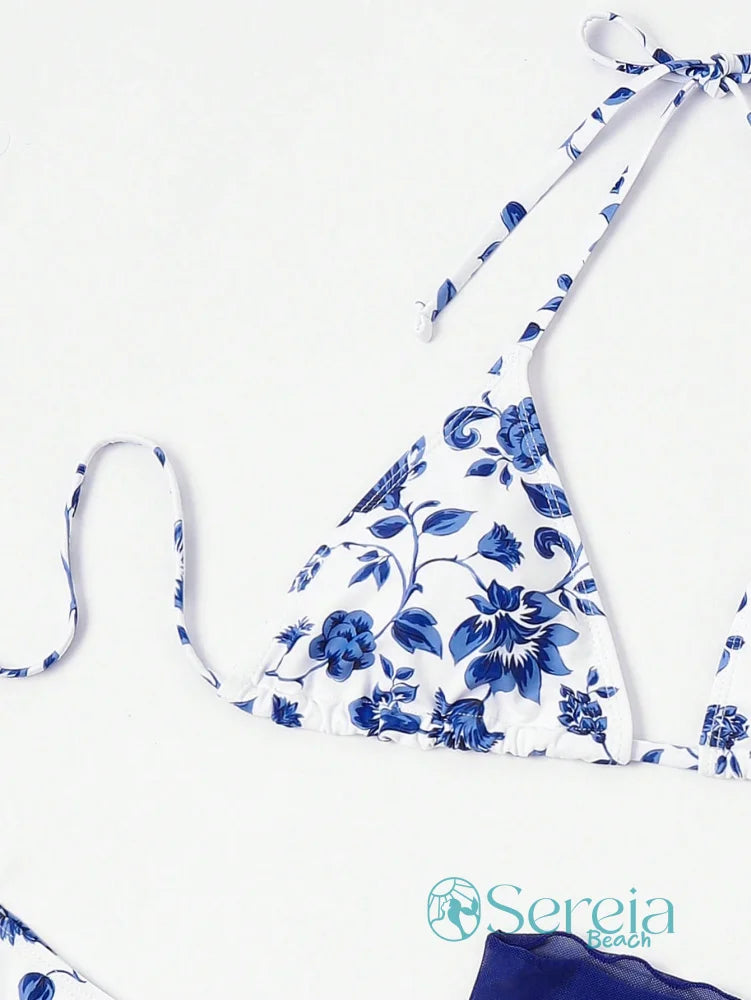 Conjunto de Biquíni Floral com Canga Assimétrica Conjunto de Biquíni Floral com Canga Assimétrica