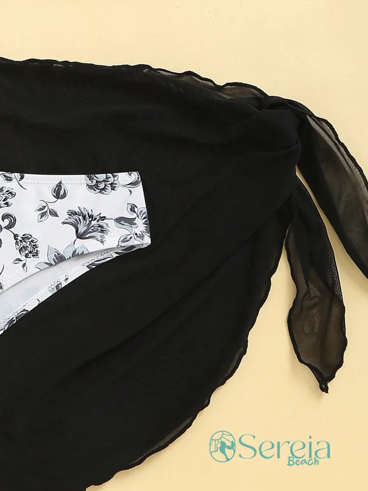 Conjunto de Biquíni Floral com Canga Assimétrica Conjunto de Biquíni Floral com Canga Assimétrica