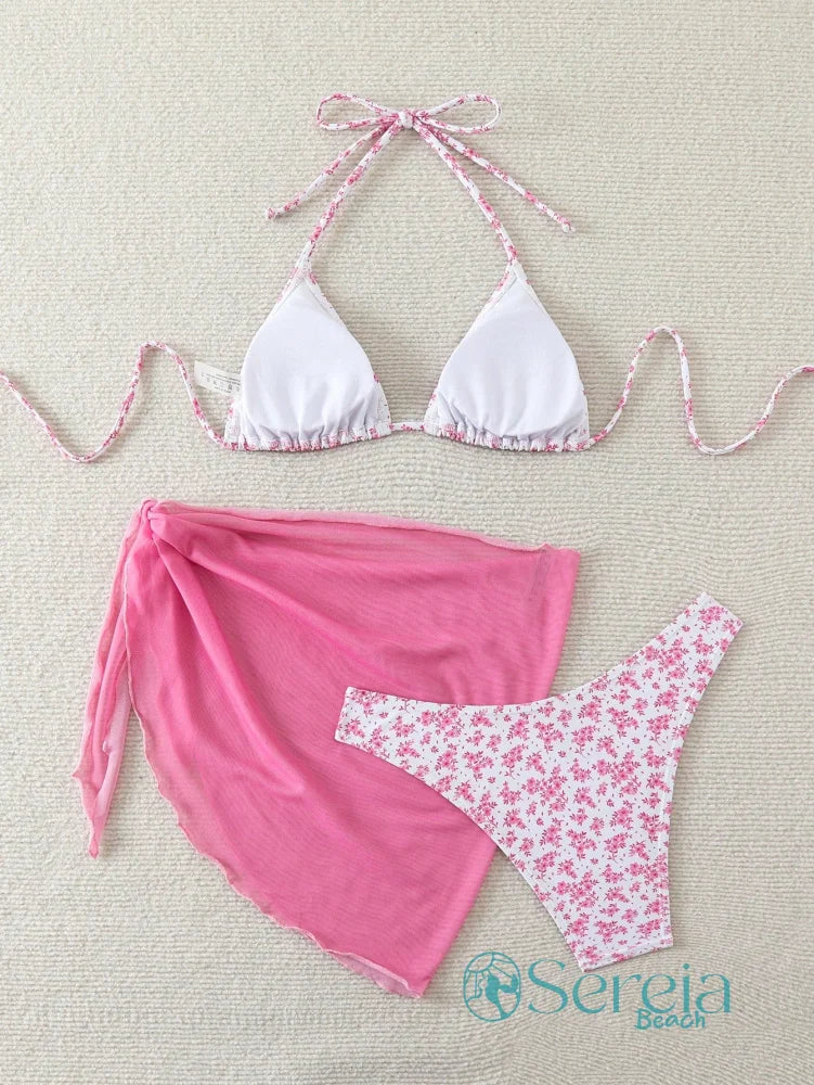 Conjunto de Biquíni Floral com Canga Assimétrica Conjunto de Biquíni Floral com Canga Assimétrica