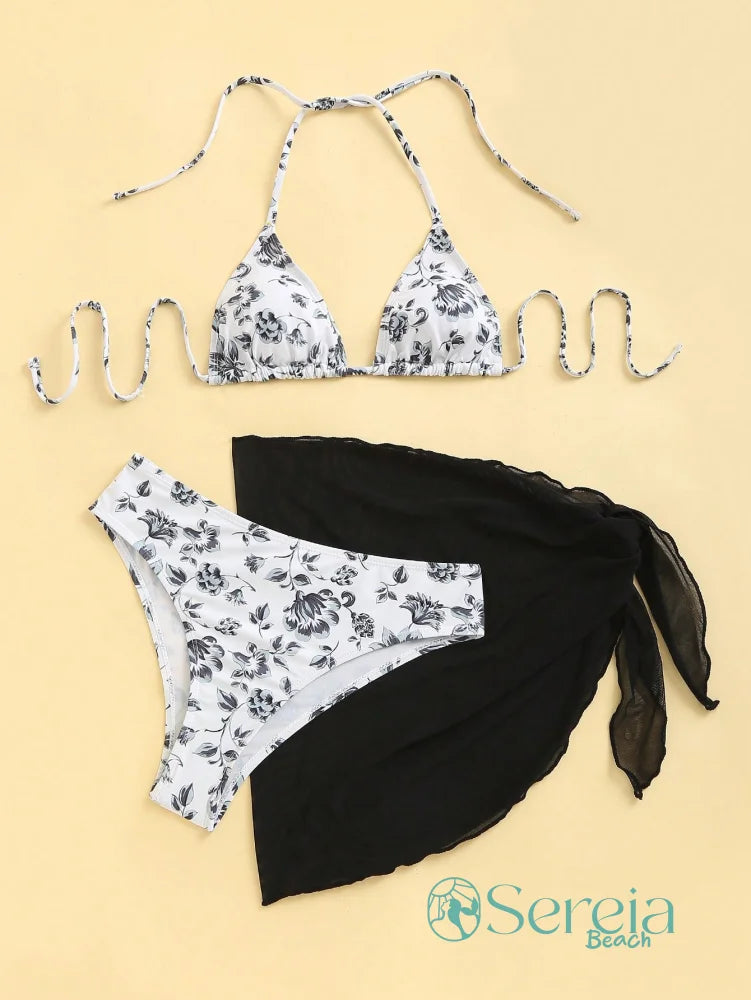 Conjunto de Biquíni Floral com Canga Assimétrica Conjunto de Biquíni Floral com Canga Assimétrica