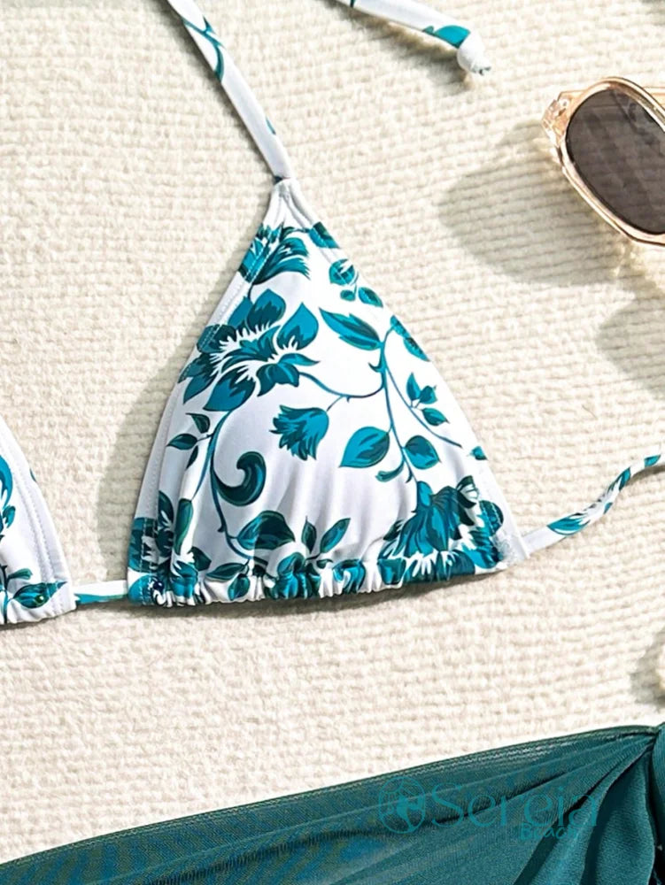 Conjunto de Biquíni Floral com Canga Assimétrica Conjunto de Biquíni Floral com Canga Assimétrica