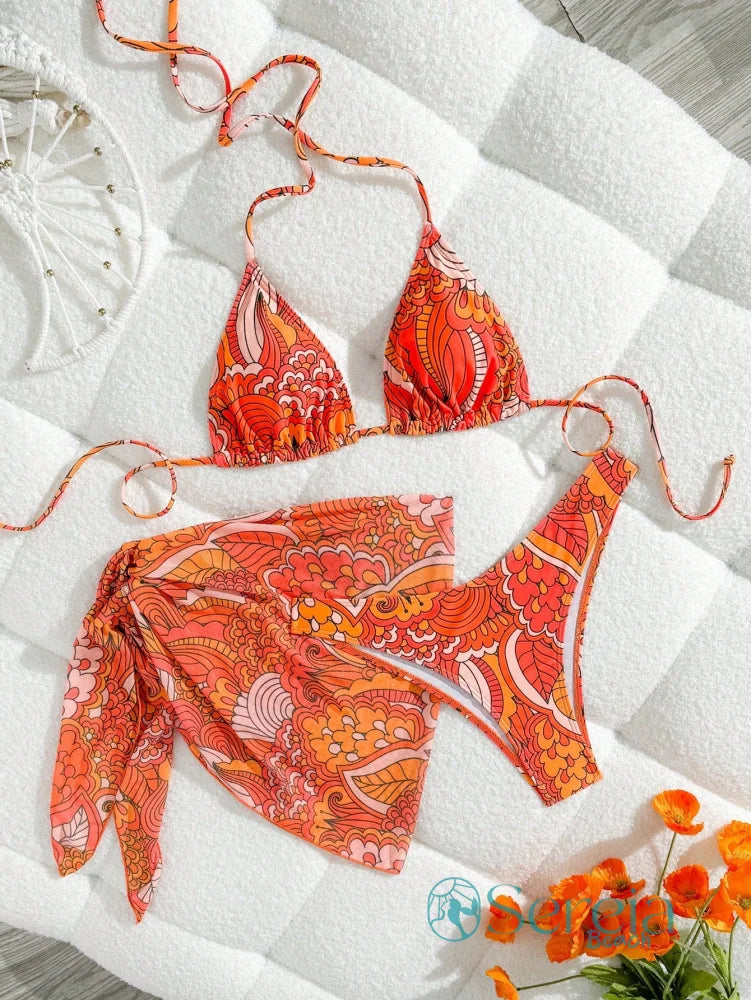 Conjunto de Biquini Triângulo com Canga Assimétrica Laranja / P Conjunto de Biquini Triângulo com Canga Assimétrica