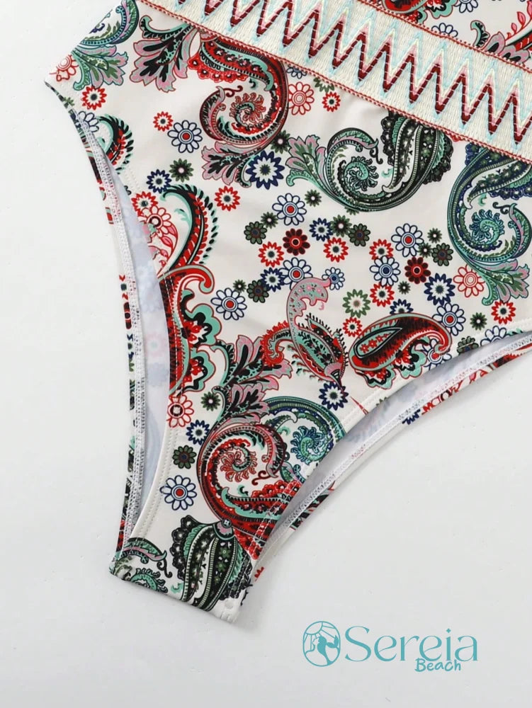 Maiô Estampado com Alça Transpassada no Pescoço Maiô Estampado com Alça Transpassada no Pescoço