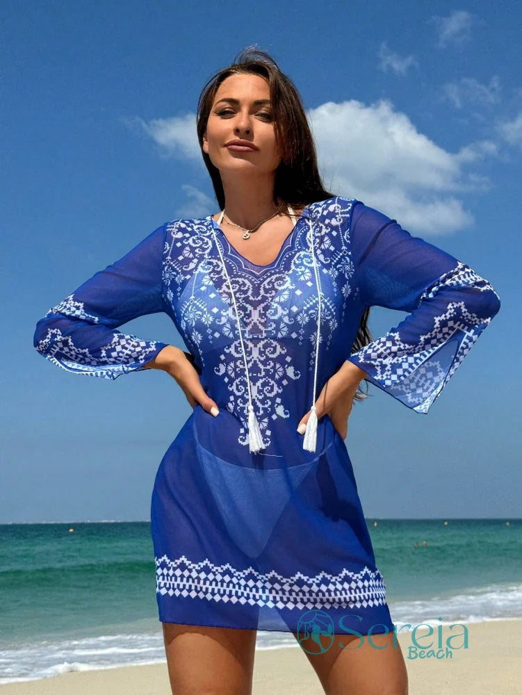 Saída de Praia Bordada com Manga Longa e Cordão Decorativo Saída de Praia Bordada com Manga Longa e Cordão Decorativo
