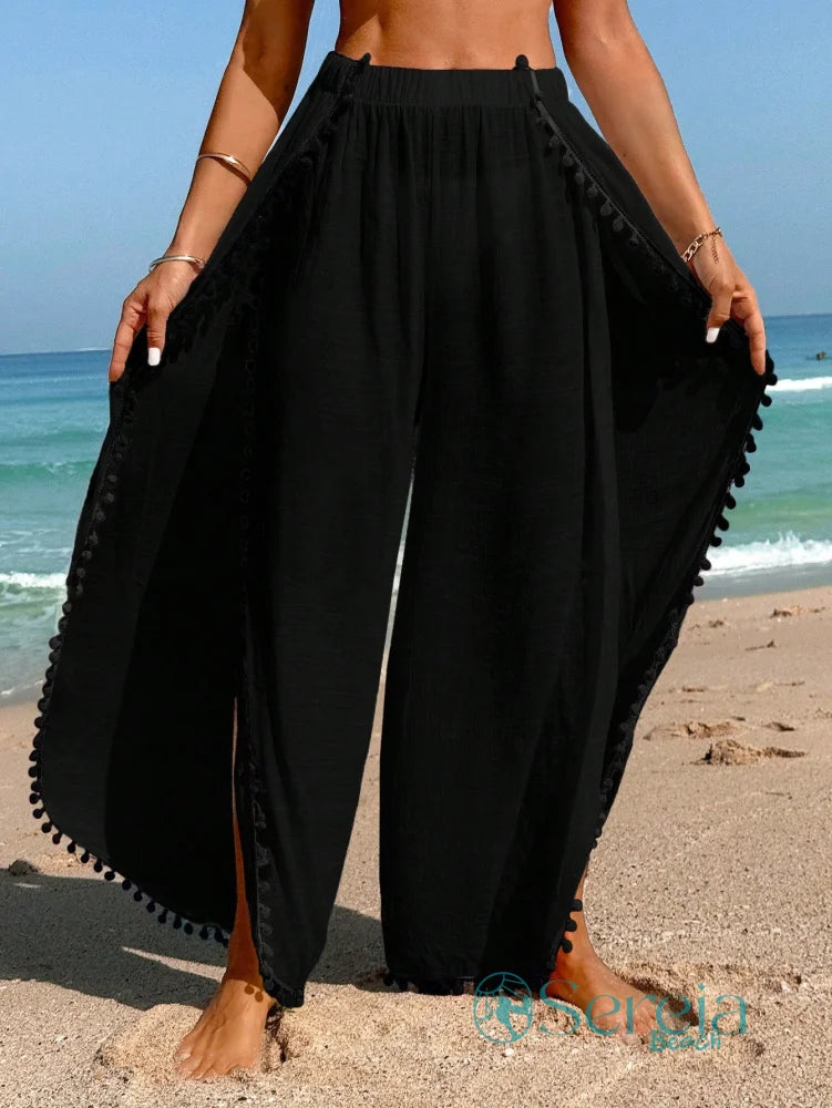 Saída de Praia Calça Longa com Detalhes de Pompom Saída de Praia Calça Longa com Detalhes de Pompom