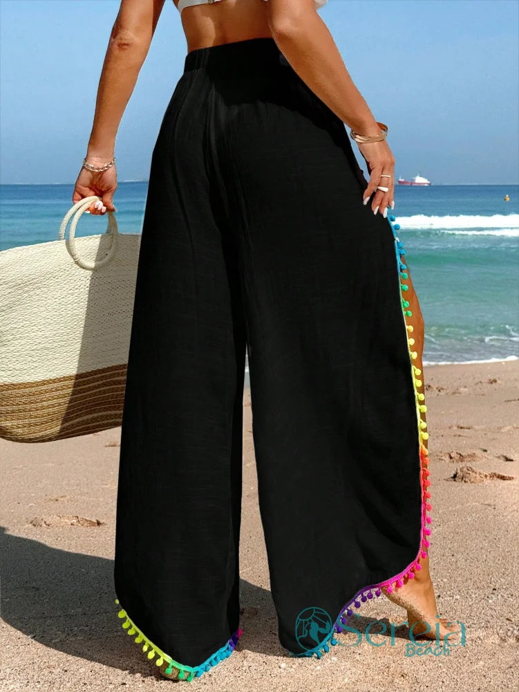Saída de Praia Calça Longa com Detalhes de Pompom Saída de Praia Calça Longa com Detalhes de Pompom