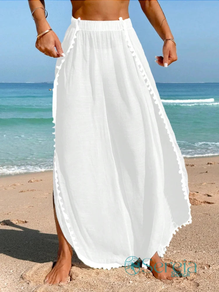 Saída de Praia Calça Longa com Detalhes de Pompom Saída de Praia Calça Longa com Detalhes de Pompom