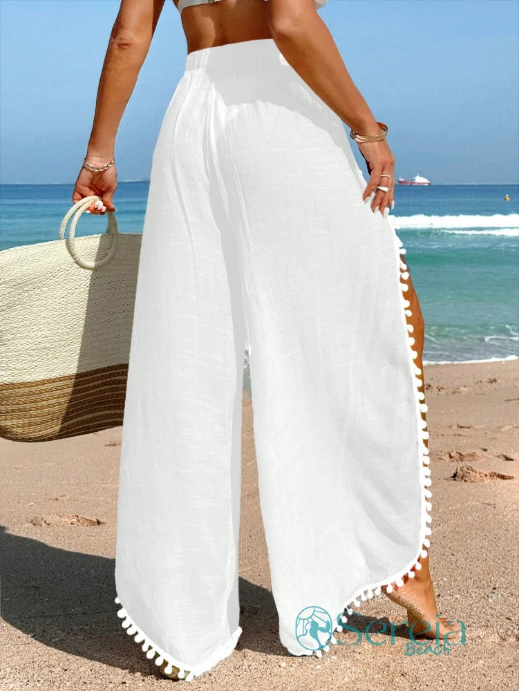 Saída de Praia Calça Longa com Detalhes de Pompom Saída de Praia Calça Longa com Detalhes de Pompom