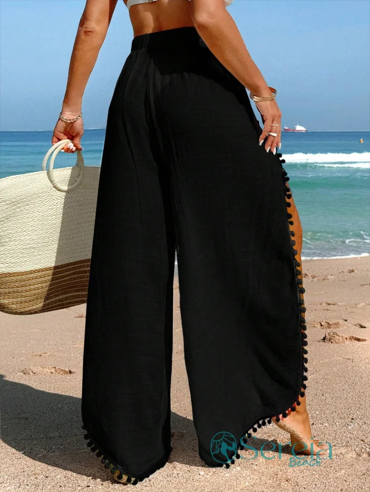 Saída de Praia Calça Longa com Detalhes de Pompom Saída de Praia Calça Longa com Detalhes de Pompom