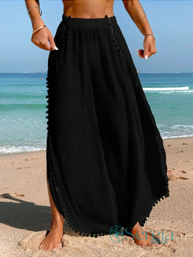 Saída de Praia Calça Longa com Detalhes de Pompom Saída de Praia Calça Longa com Detalhes de Pompom