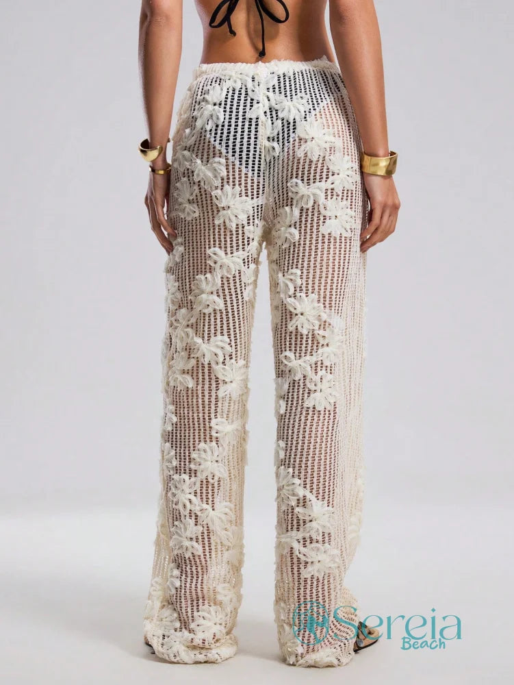 Saída de Praia Calça Rendada com Transparência Elegante Saída de Praia Calça Rendada com Transparência Elegante